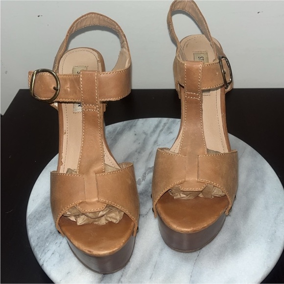 Steve Madden Wyliee Womens T Strap Peep Toe Leather Wedge Sandals Sz 9 - Picture 5 of 12